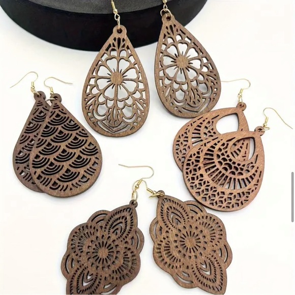 950 ❤️ 4 Pack Wood Bohemian Boho Earrings Jewelry - Picture 5 of 5